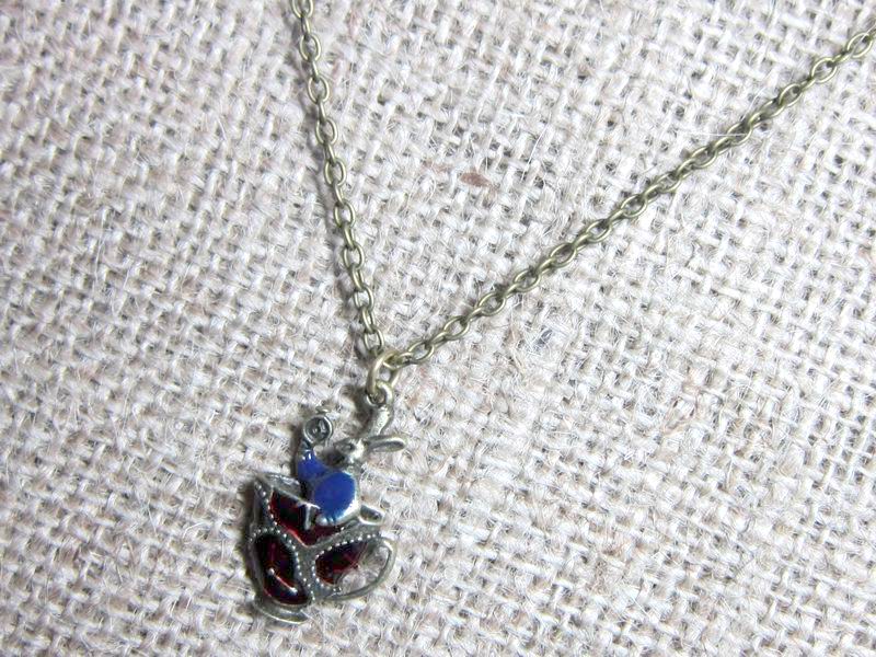 White Rabbit in Teacup Bronze Necklace